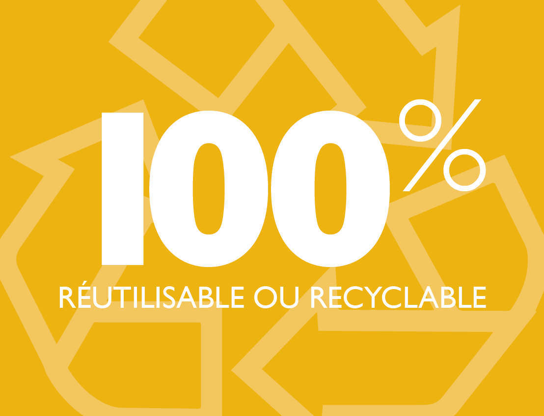 100 % Réutilisable et recyclable