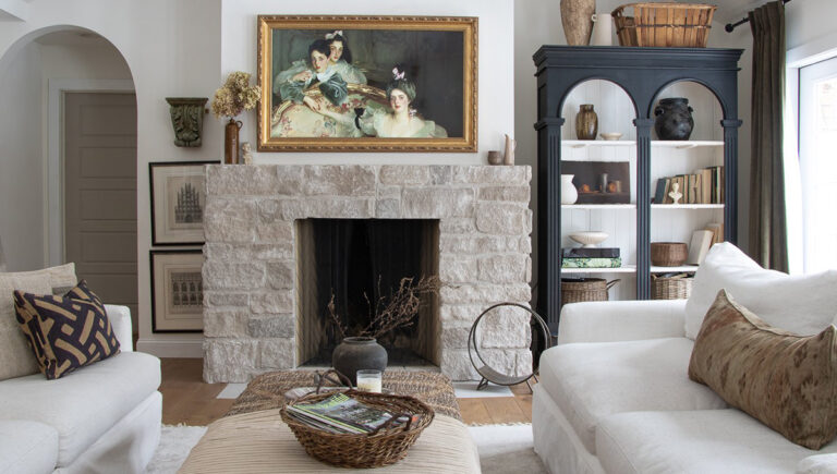 Deb Foglia of Seeking Lavender Lane Reveals Her New Fireplace Featuring Indiana Limestone Thin Veneer