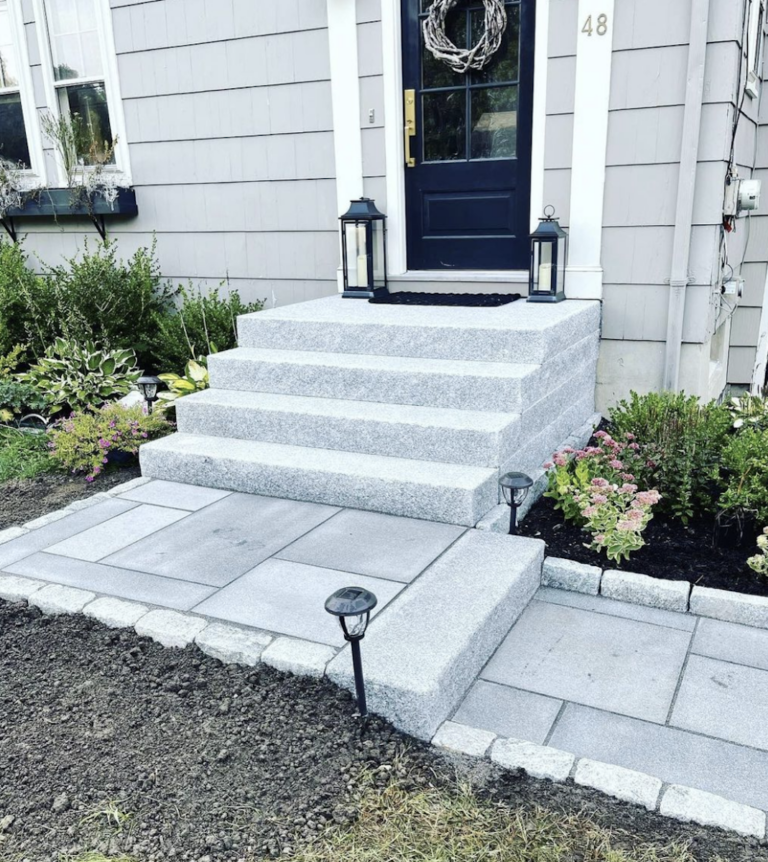 Concrete Front Steps Makeover Using Granite Entry Steps