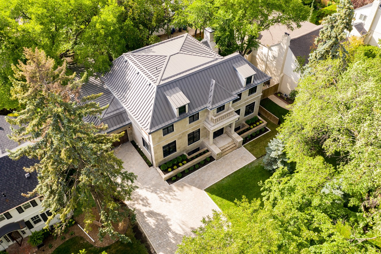 Aerial view of the Canadian home incorporating Polycor stone on the exterior of the home