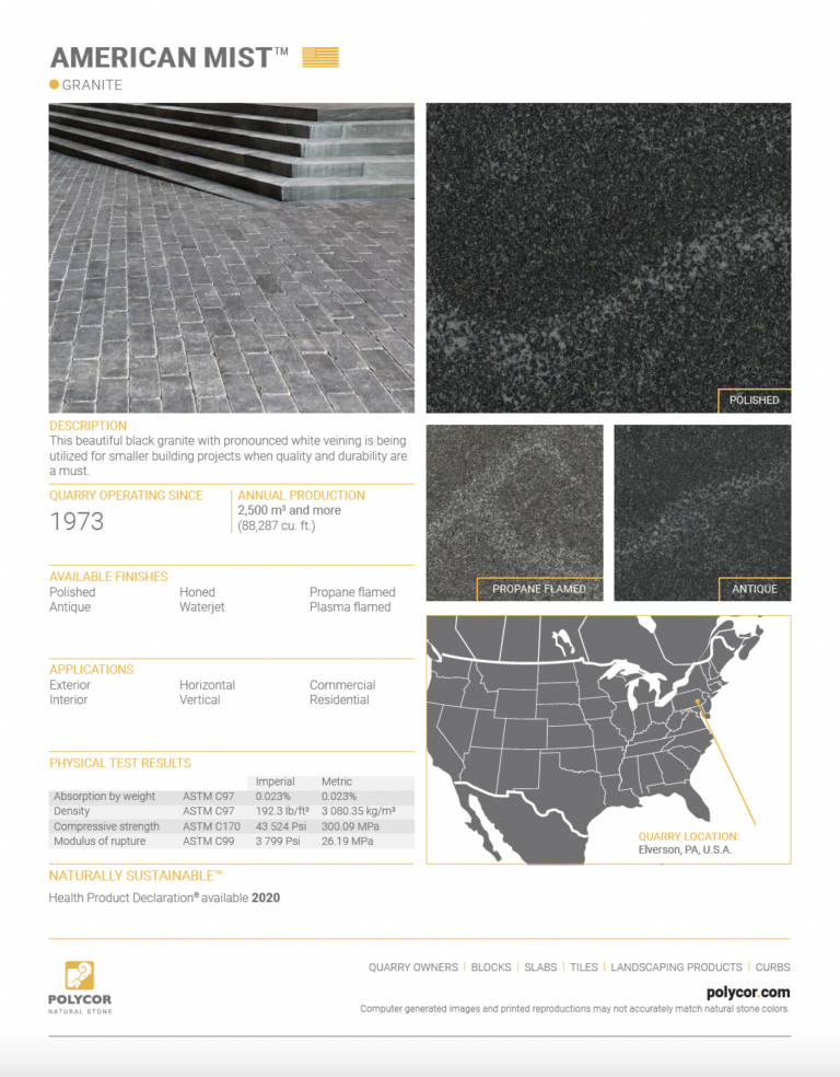 AMERICAN MIST™ Granite Stone Spec Sheet