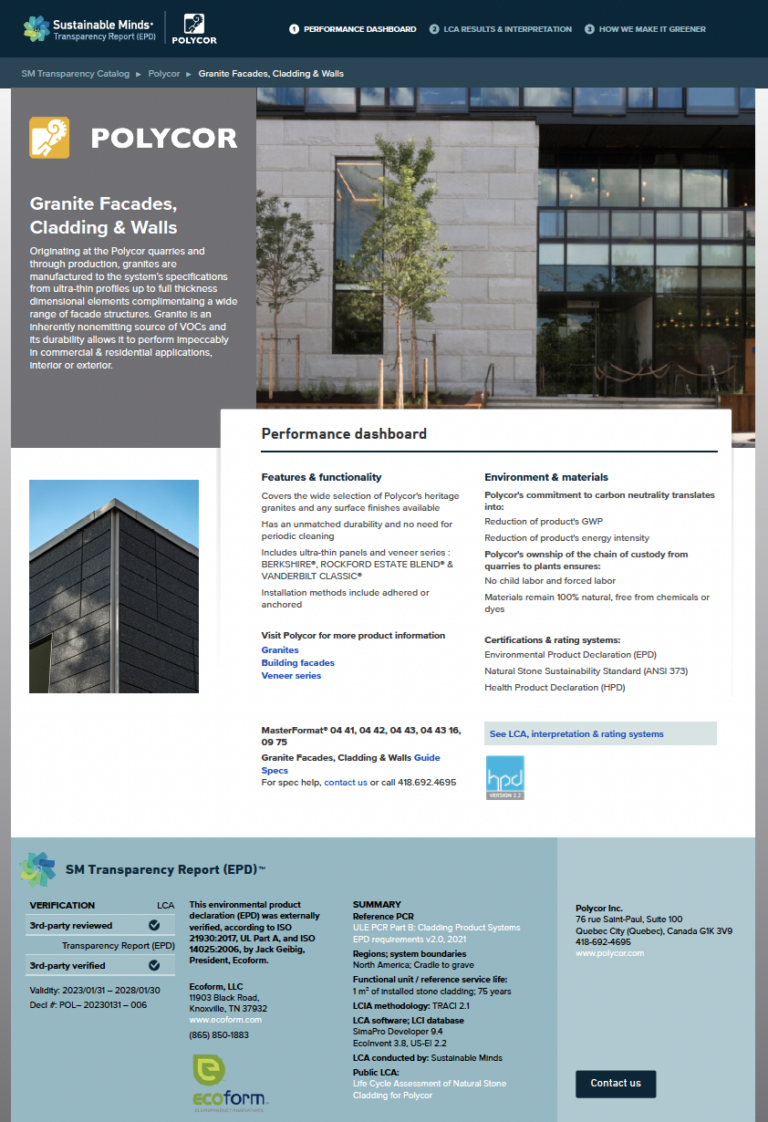 EPD Granite Facades, Cladding and Walls
