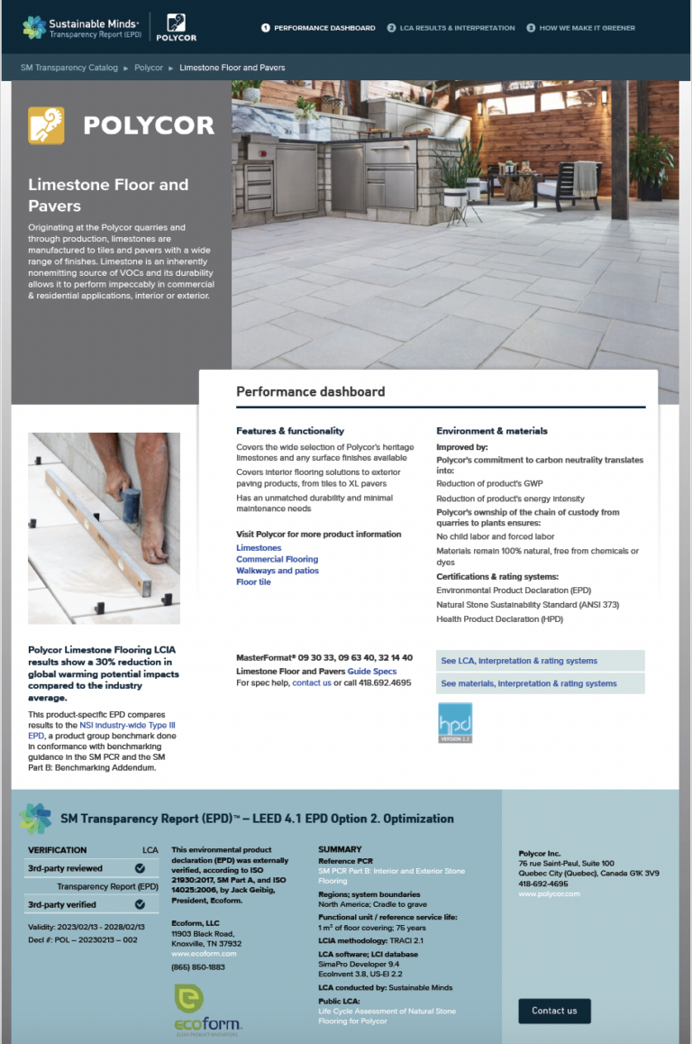 EPD Limestone Floor and Pavers