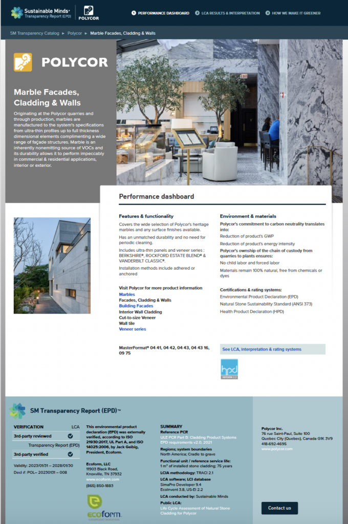 Polycore Cladding EPD Marble Facades, Cladding and Walls - Polycor Inc.