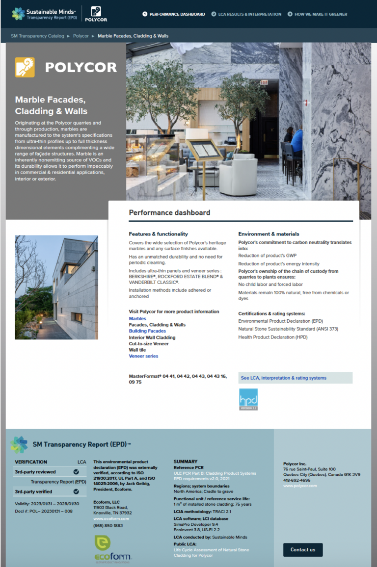 EPD Marble Facades, Cladding and Walls