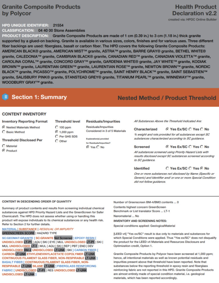 HPD Granite Composite Products