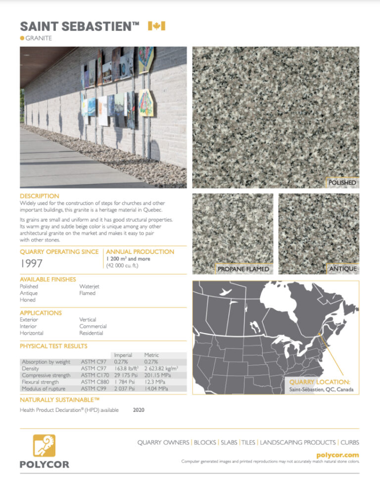 SAINT SEBASTIEN™ Granite Stone Spec Sheet