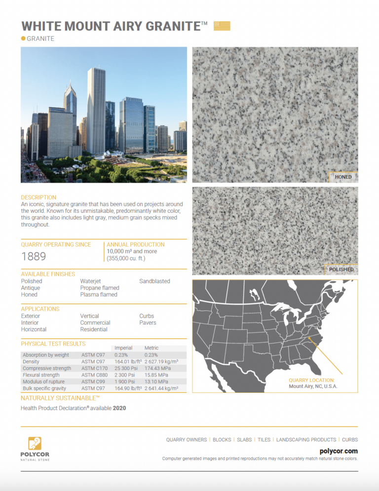 WHITE MOUNT AIRY GRANITE™ Stone Spec Sheet