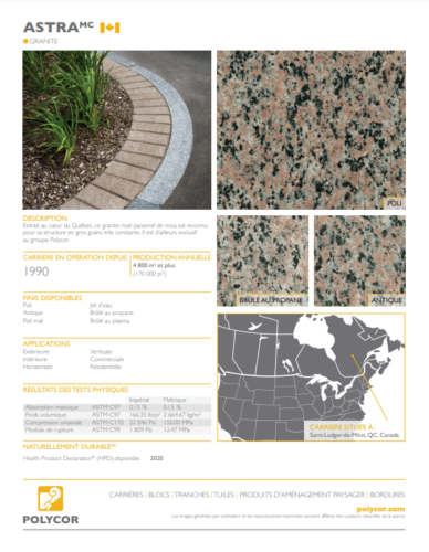 Polycor Brochure.pdf Fiche technique granite ASTRA™ - Polycor Inc.
