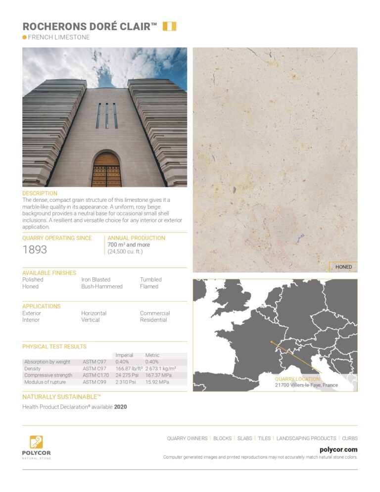 ROCHERONS DORÉ CLAIR™ – French Limestone Spec Sheet