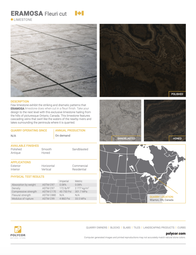 ERAMOSA FLEURI Limestone Spec Sheet - Polycor Inc.