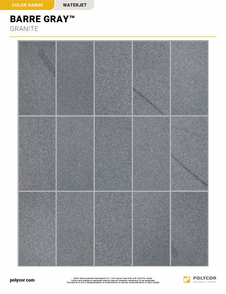 BARRE GRAY™ WATERJET Range Sheet