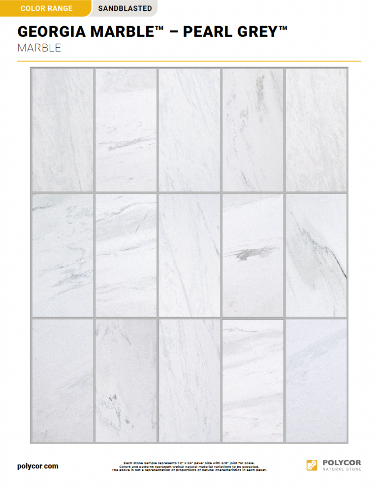 GEORGIA MARBLE™ – PEARL GREY™ SANDBLASTED Range Sheet