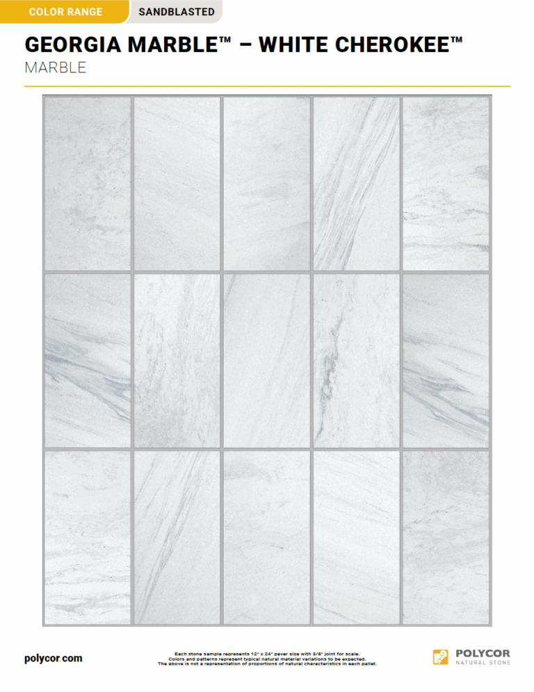 GEORGIA MARBLE™ WHITE CHEROKEE™ SANDBLASTED Range Sheet